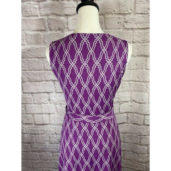 41 Hawthorn Medium Purple Gray Kassidy Wrap Fit Flare Geometric Dress 054 - Picture 12 of 15